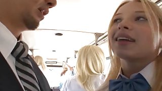 Blond gives BJ, receives screwed on bus