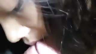 Asian girl crawls towards her white bf, sucks his cock and gets doggystyle fucked.