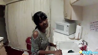 Pretty black gf Trina poked in the kitchen